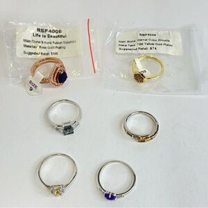 Bomb Party Ring Lot 6pc Life Is Beautiful Sapphire Garnet CZ Silver Gold Tone
